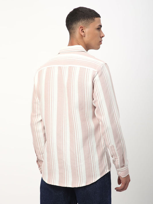 Peachy Pink Waffle Striped Shirt