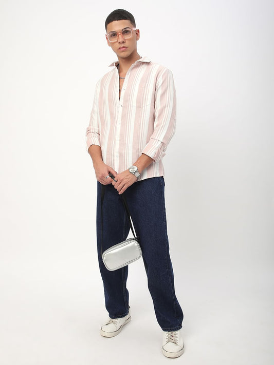 Peachy Pink Waffle Striped Shirt