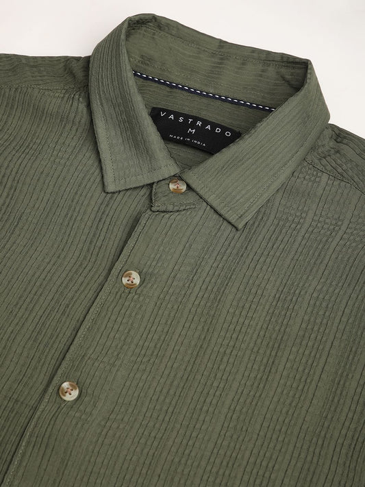 Refined Olive Streaky Textured Shirt