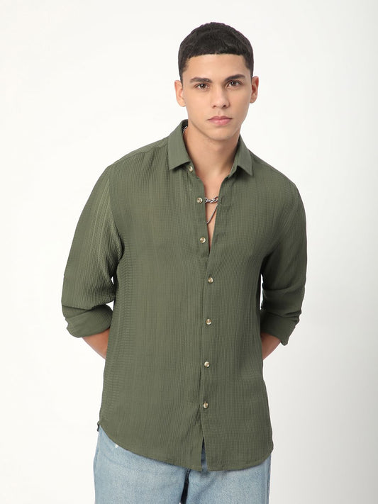 Refined Olive Streaky Textured Shirt