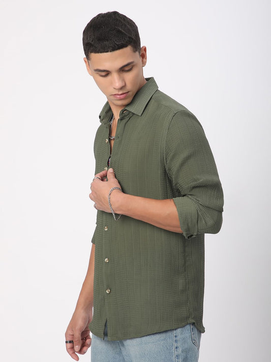 Refined Olive Streaky Textured Shirt