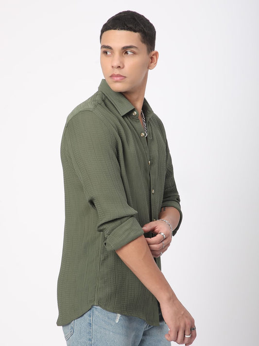 Refined Olive Streaky Textured Shirt