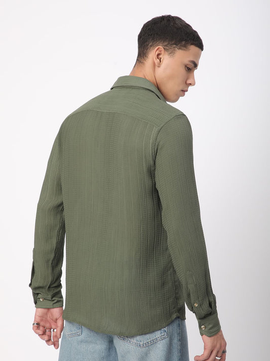 Refined Olive Streaky Textured Shirt