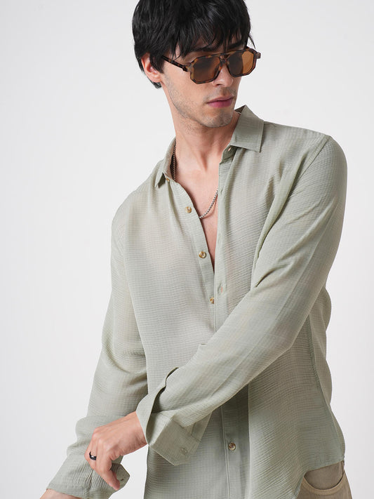 Tea Green Textured Chiffon Shirt