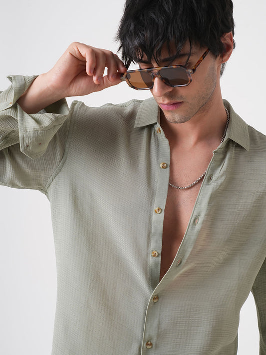 Tea Green Textured Chiffon Shirt