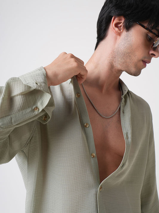 Tea Green Textured Chiffon Shirt
