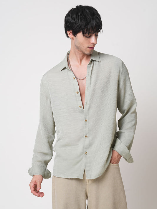 Tea Green Textured Chiffon Shirt