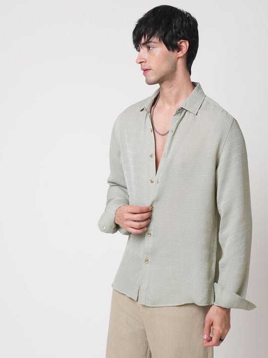 Tea Green Textured Chiffon Shirt