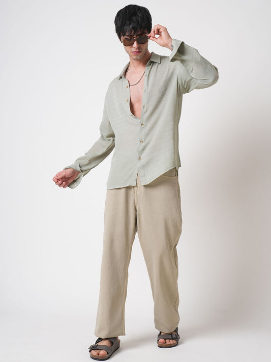 Tea Green Textured Chiffon Shirt