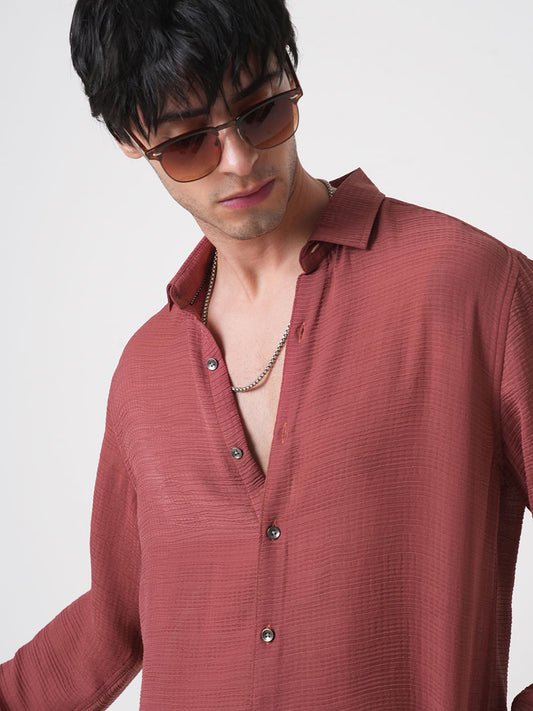 Glossy Rust Textured Chiffon Shirt