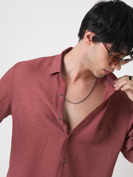 Glossy Rust Textured Chiffon Shirt