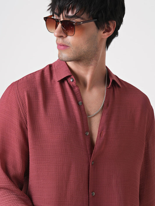 Glossy Rust Textured Chiffon Shirt
