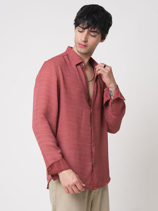 Glossy Rust Textured Chiffon Shirt
