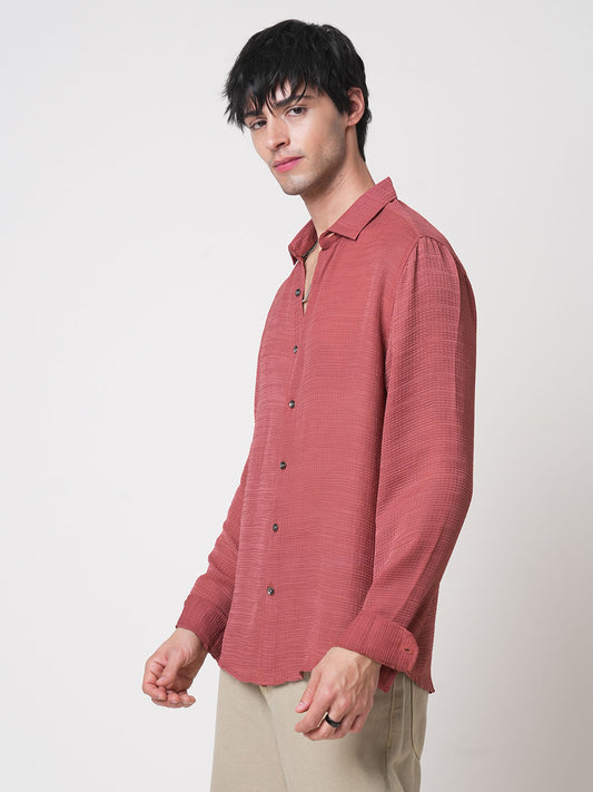Glossy Rust Textured Chiffon Shirt