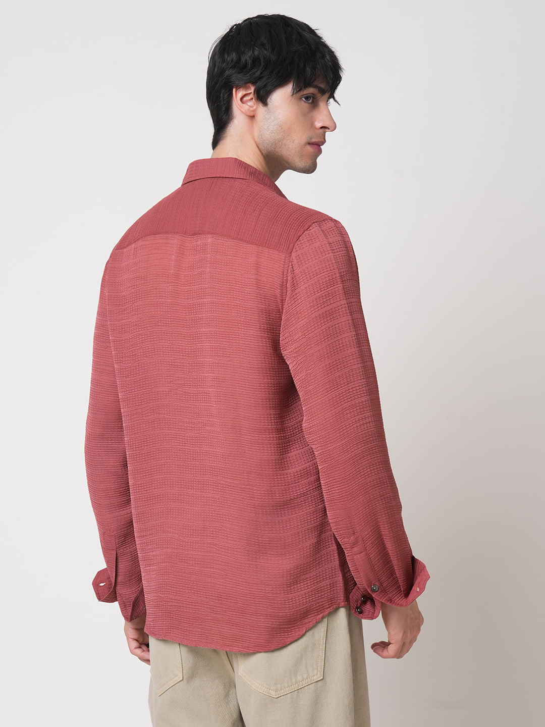 Glossy Rust Textured Chiffon Shirt