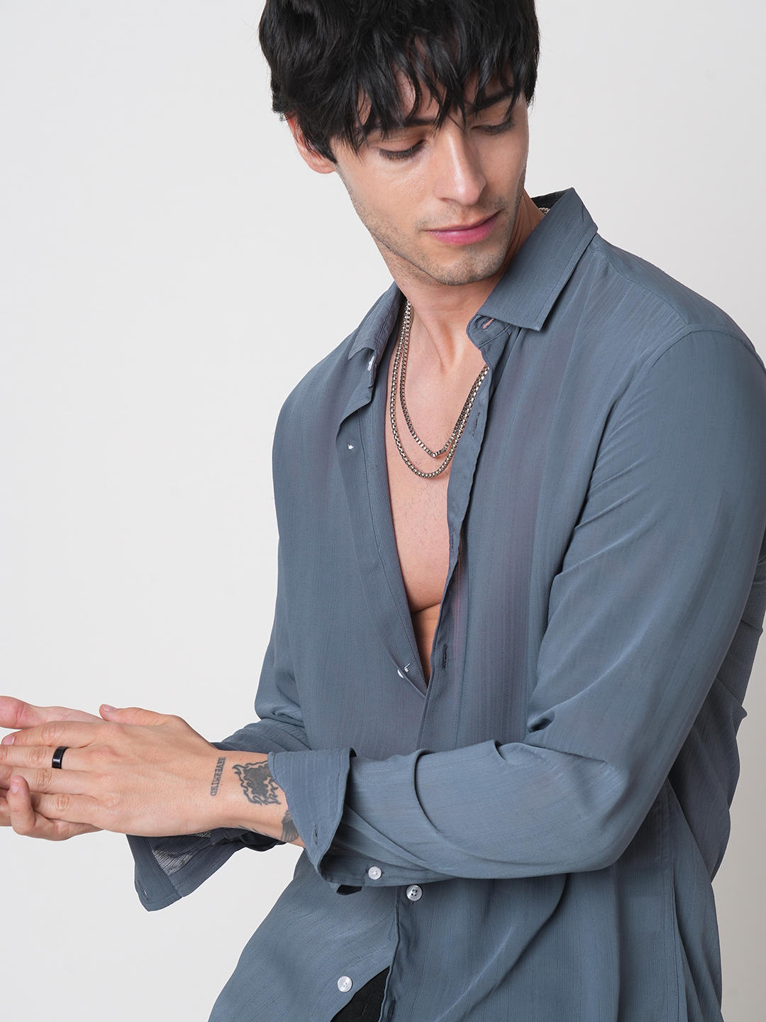 Iron Grey Textured Chiffon Shirt