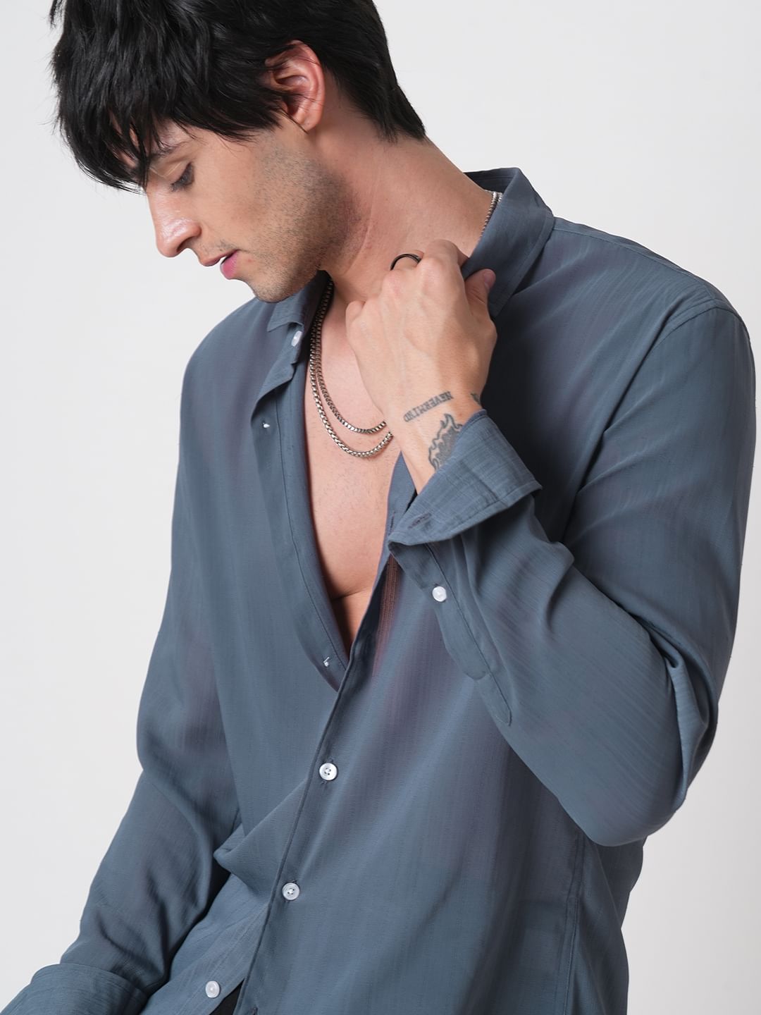 Iron Grey Textured Chiffon Shirt
