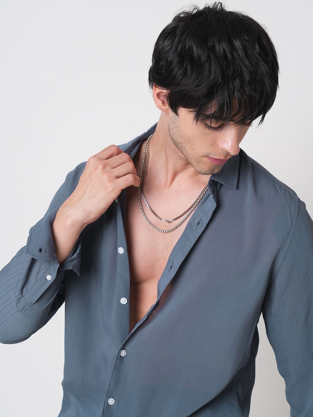 Iron Grey Textured Chiffon Shirt