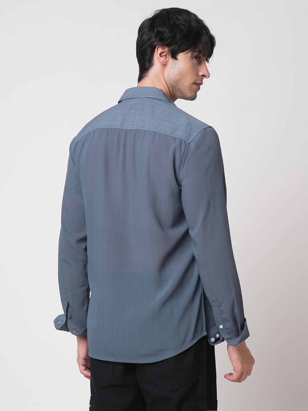 Iron Grey Textured Chiffon Shirt