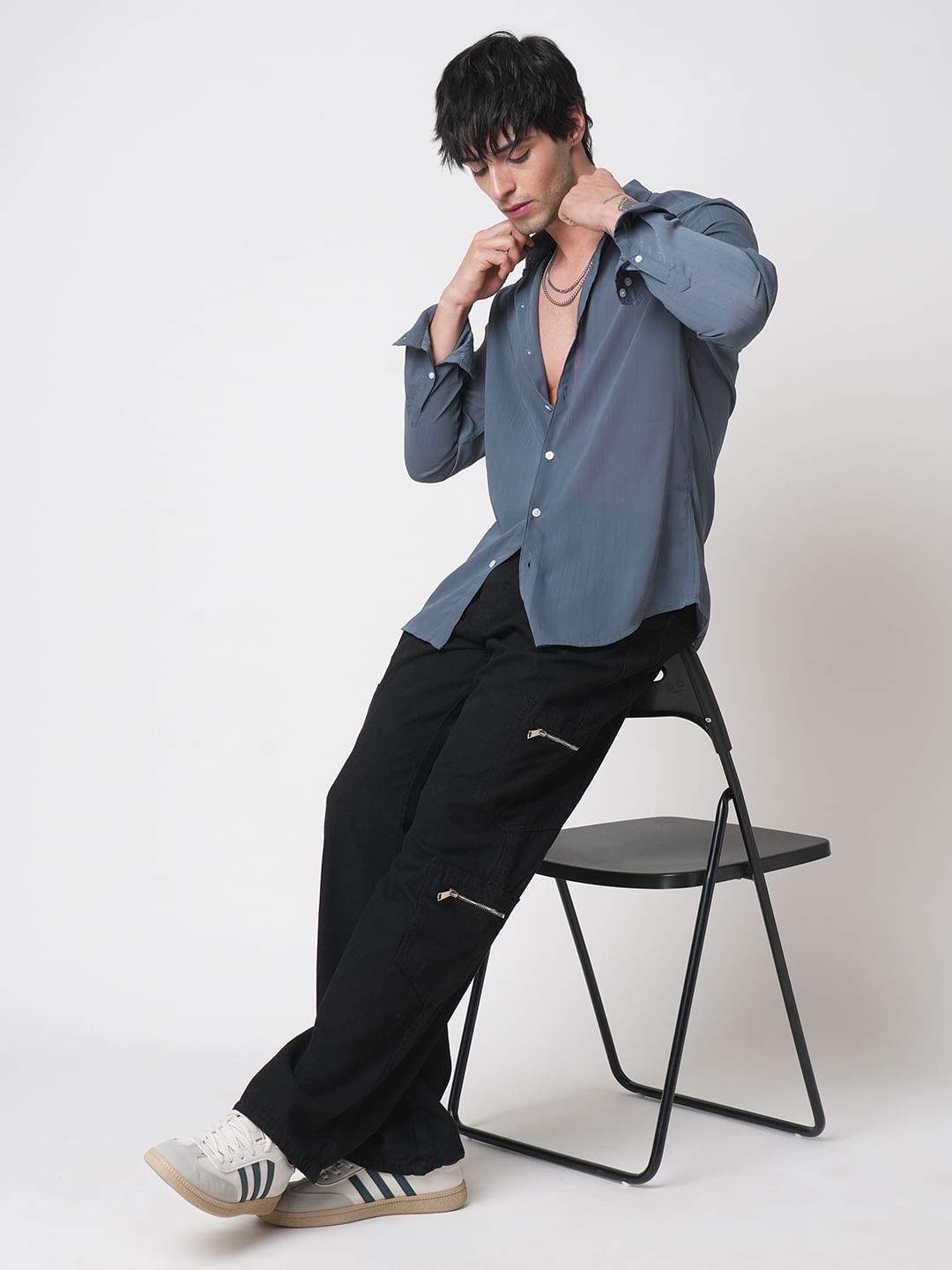Iron Grey Textured Chiffon Shirt