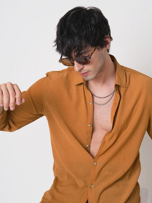 Tangerine Textured Chiffon Shirt