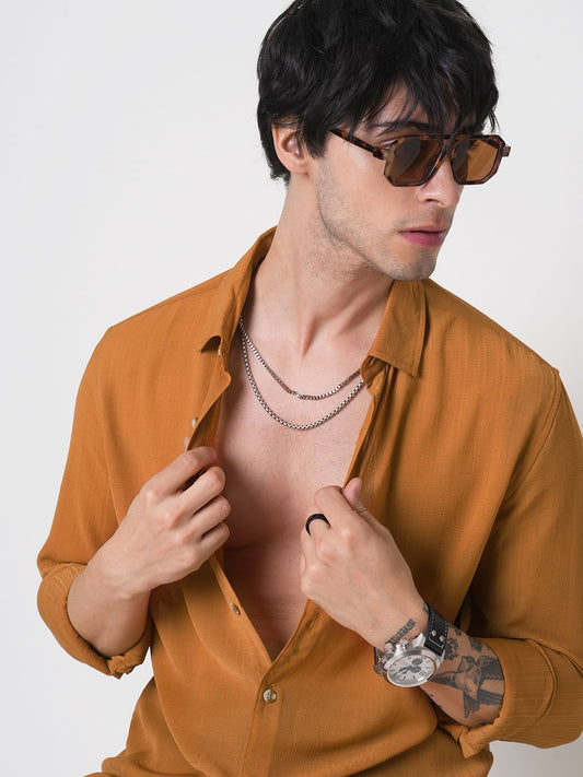 Tangerine Textured Chiffon Shirt