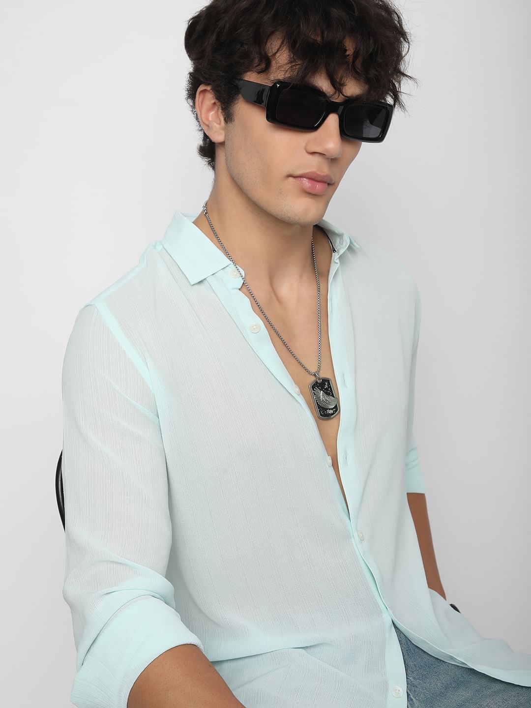 Arctic Blue Line Striped Chiffon Shirt