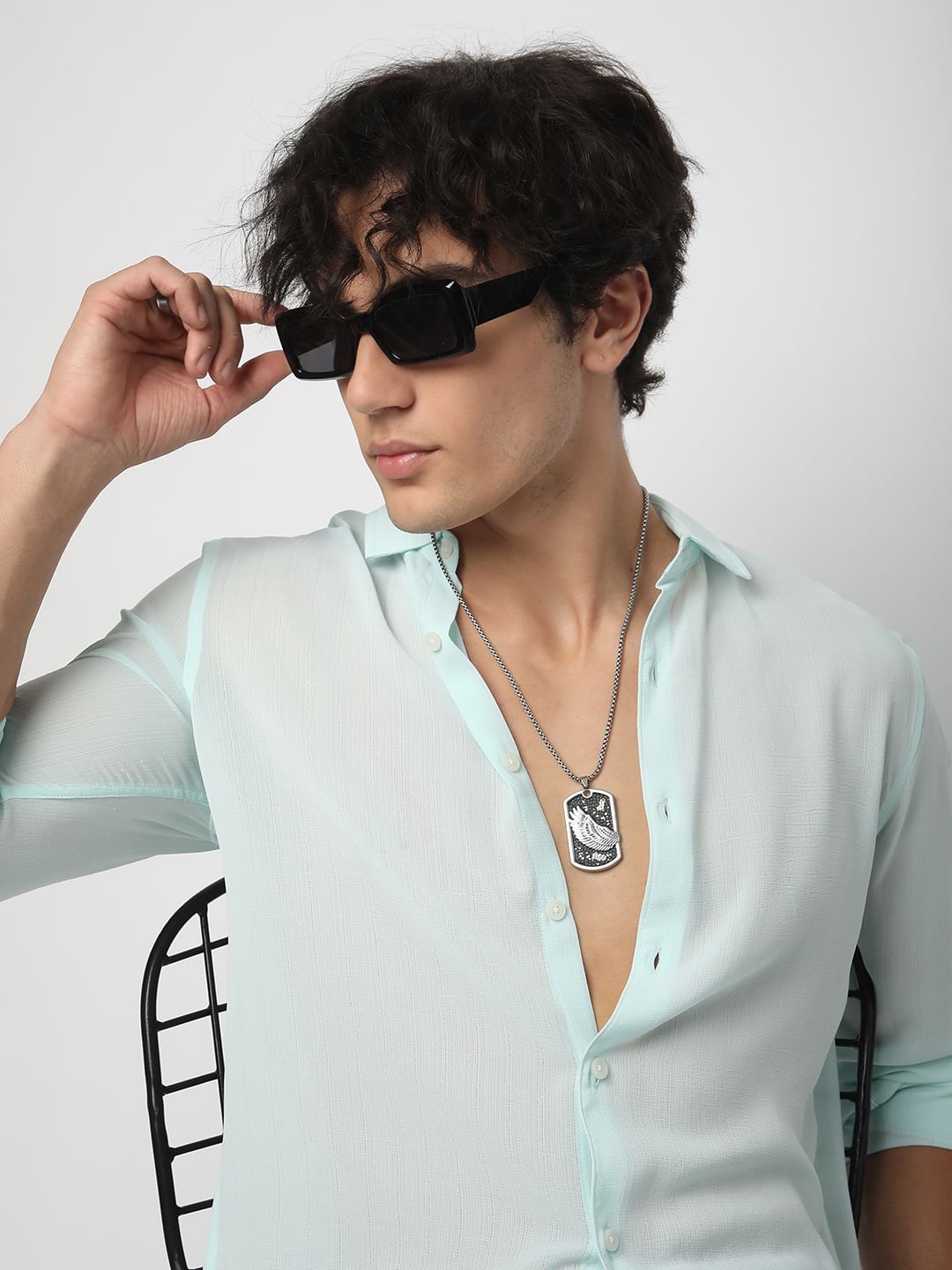Arctic Blue Line Striped Chiffon Shirt