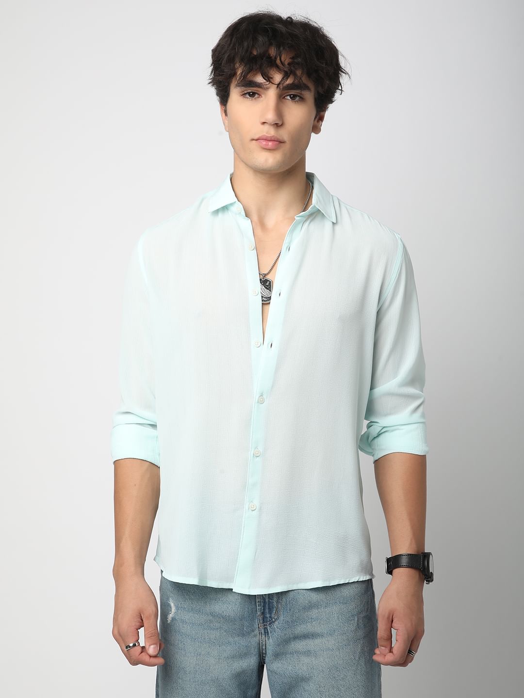 Arctic Blue Line Striped Chiffon Shirt
