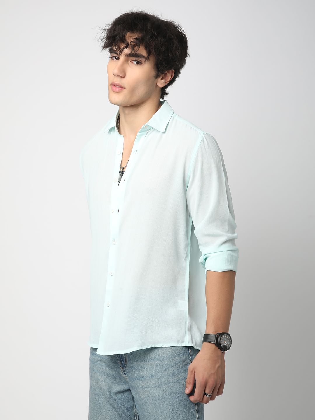 Arctic Blue Line Striped Chiffon Shirt