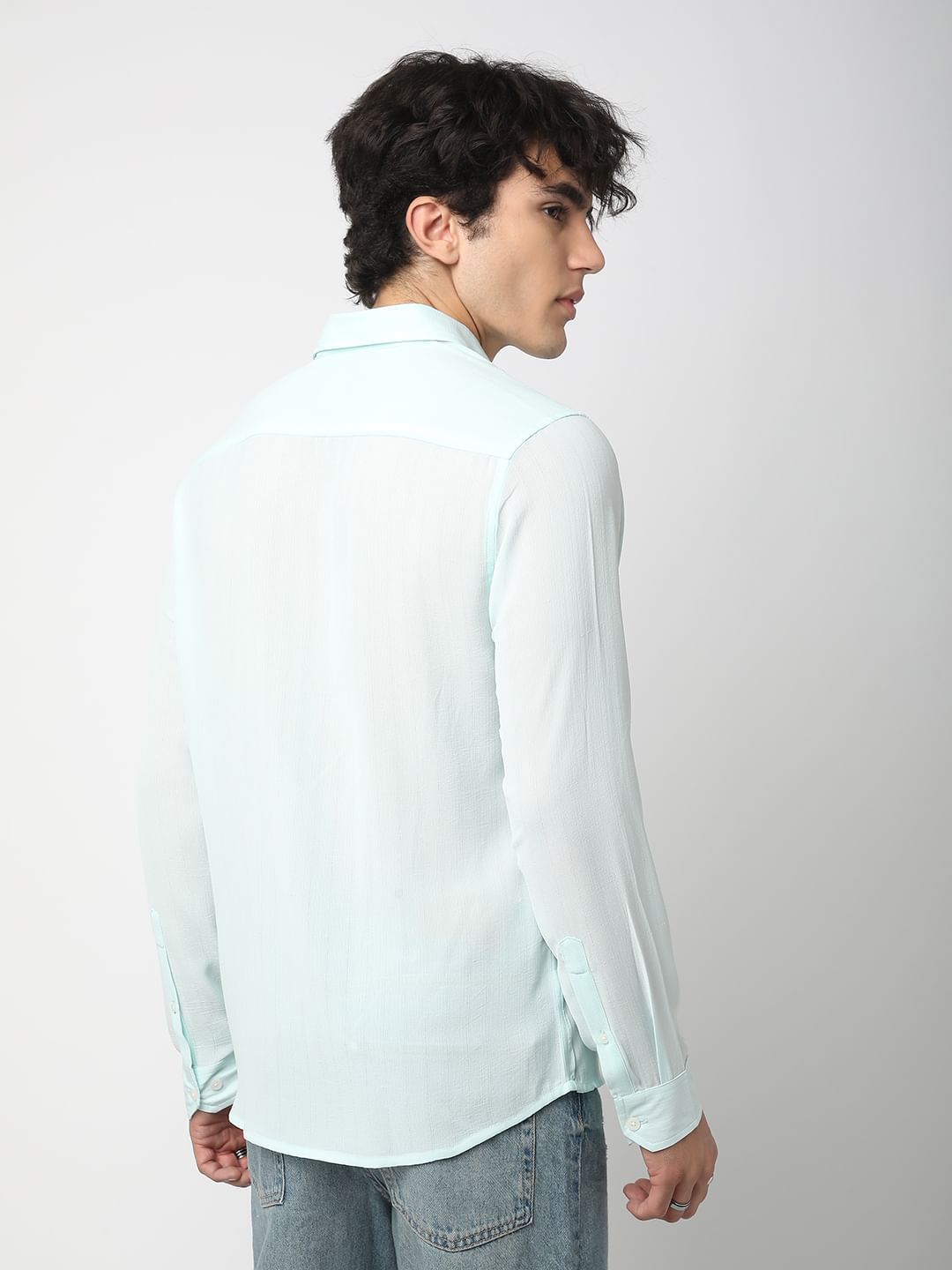 Arctic Blue Line Striped Chiffon Shirt