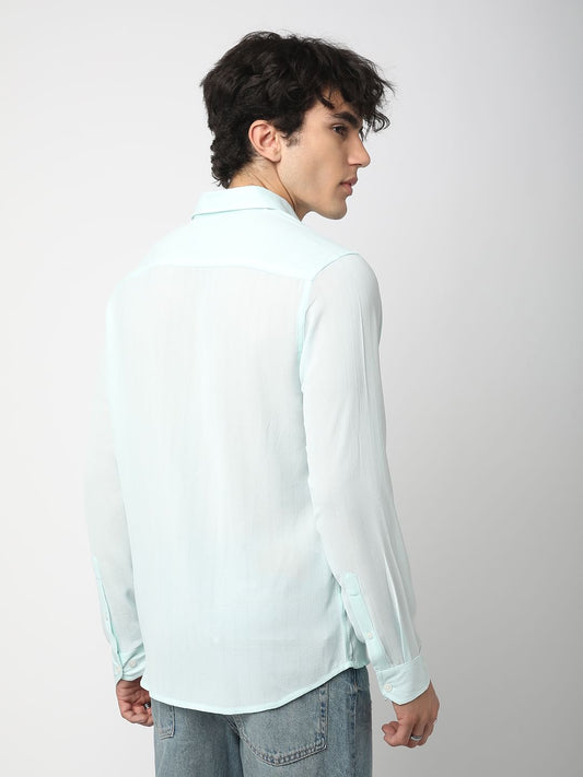 Arctic Blue Line Striped Chiffon Shirt