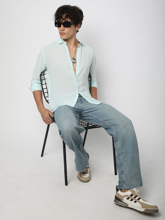 Arctic Blue Line Striped Chiffon Shirt
