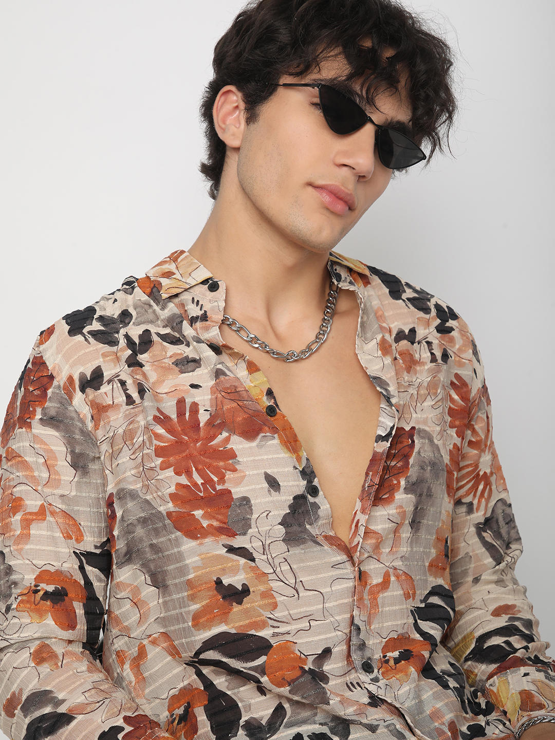 Multicolour Artistic Floral Printed Dobby Shirt