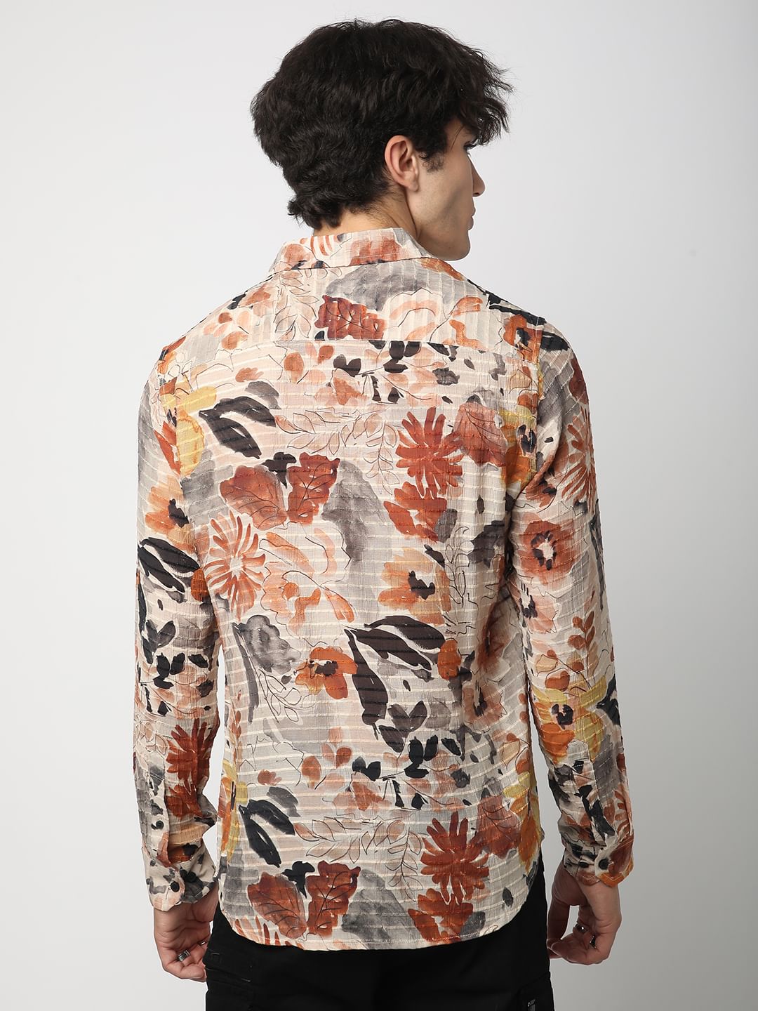 Multicolour Artistic Floral Printed Dobby Shirt