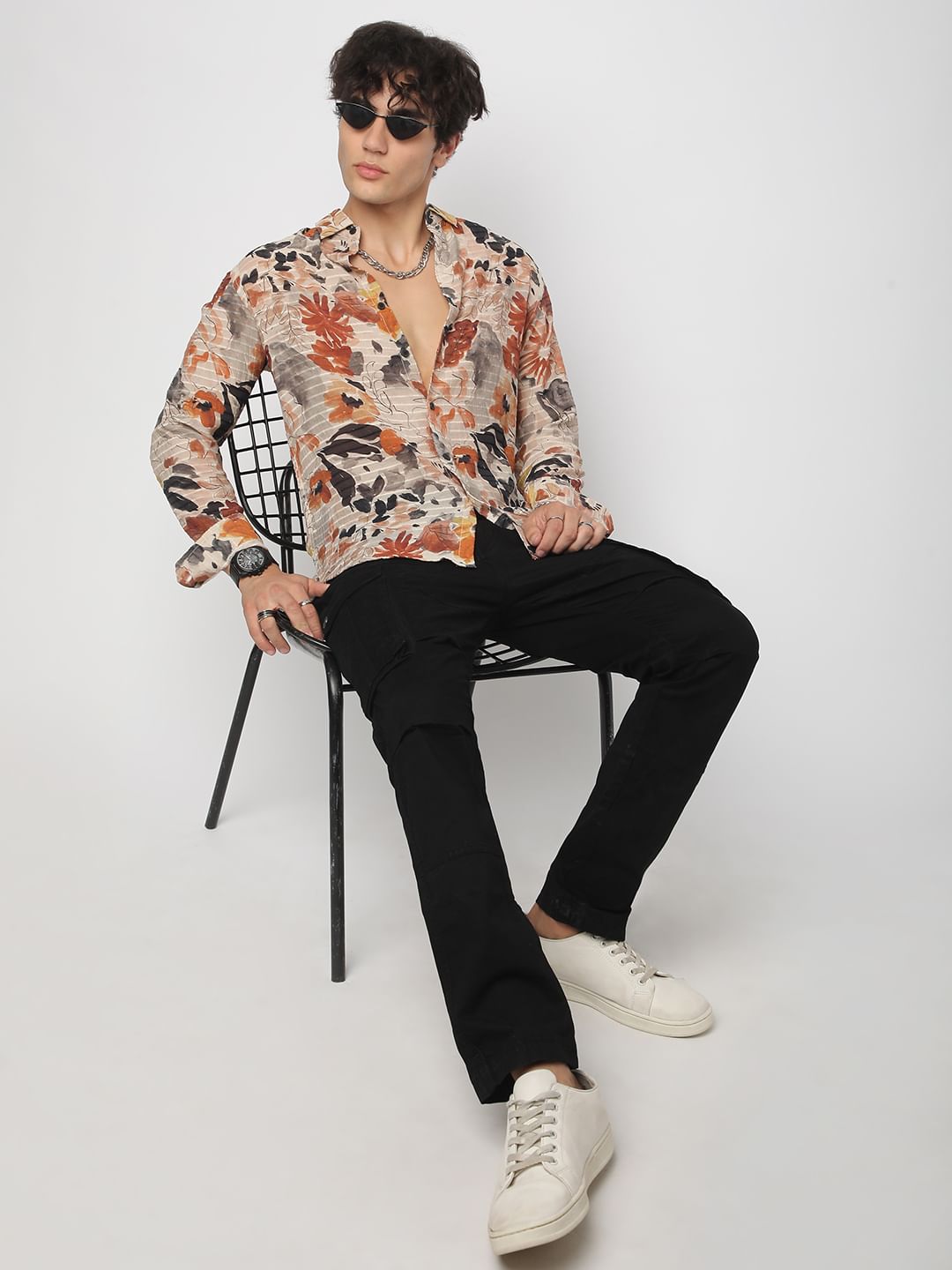 Multicolour Artistic Floral Printed Dobby Shirt
