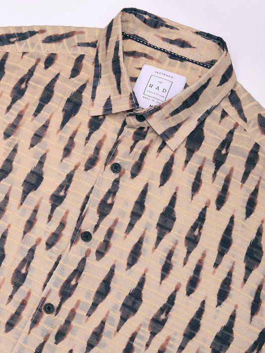 Beige Abstract Printed Dobby Shirt