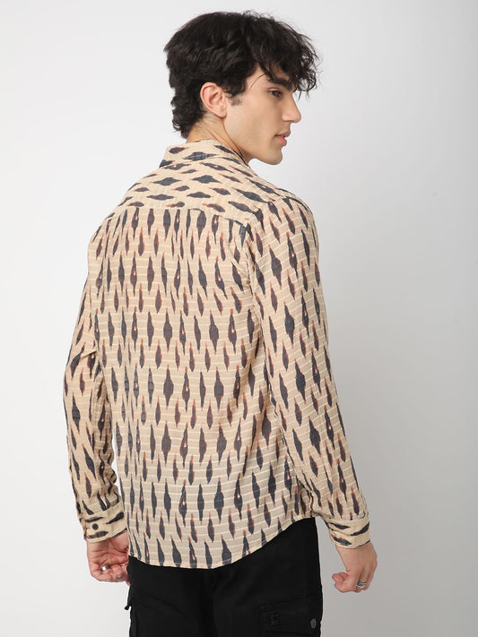 Beige Abstract Printed Dobby Shirt