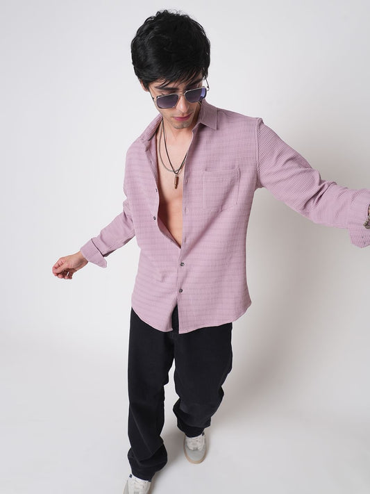 Pastel Pink Tiny Box Textured Shirt