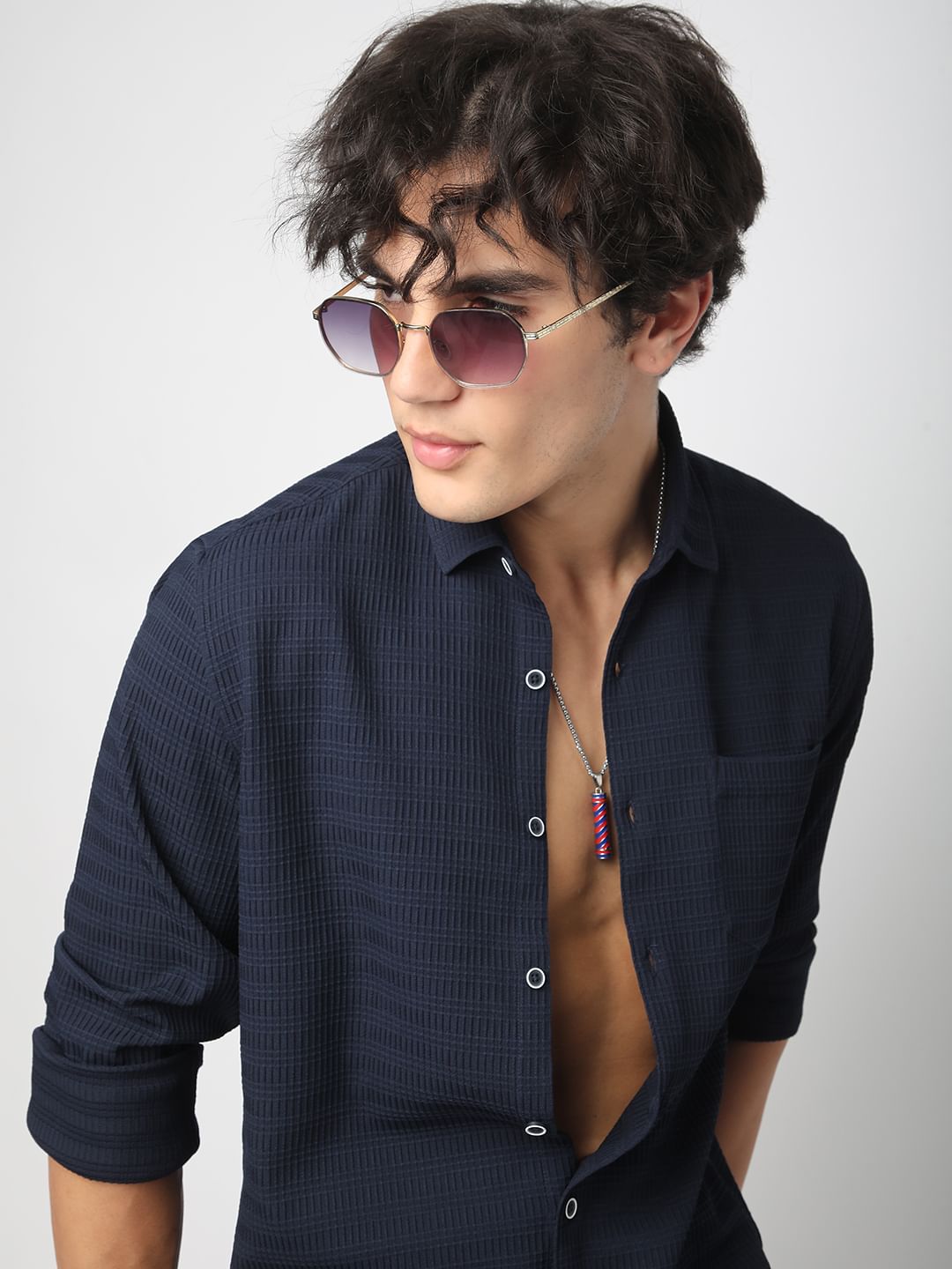 Refined Navy Mini Quad Textured Shirt