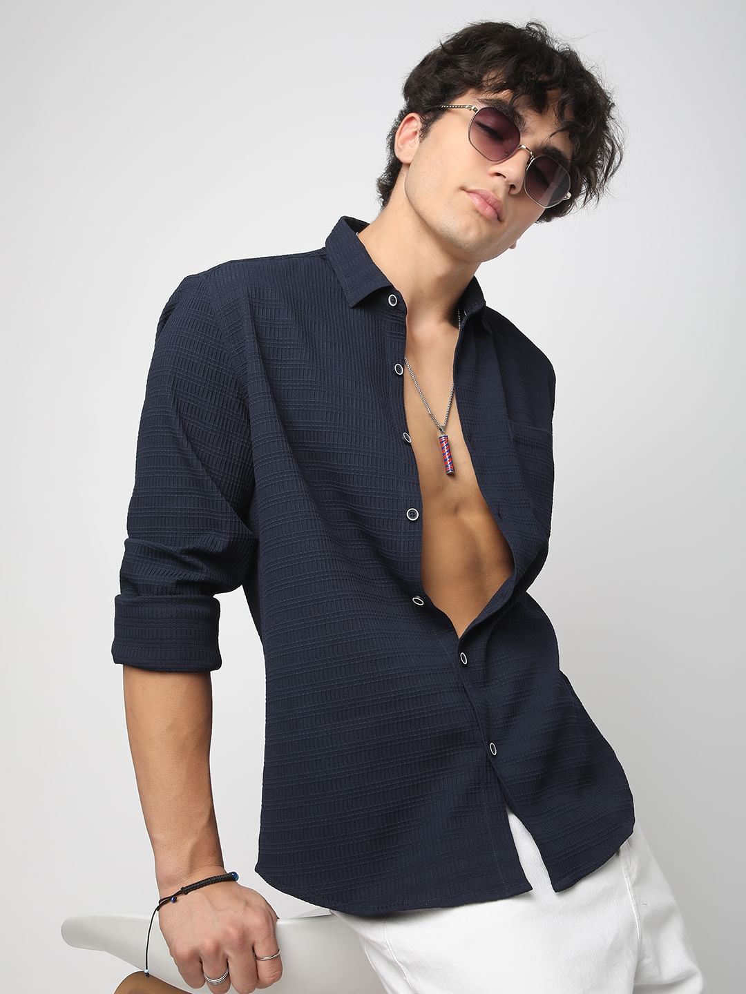 Refined Navy Mini Quad Textured Shirt