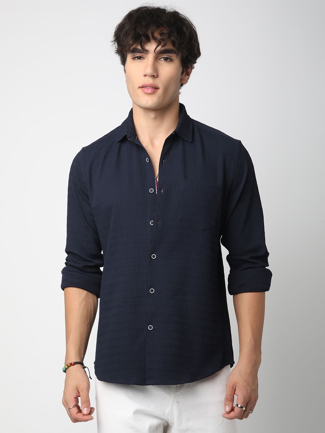 Refined Navy Mini Quad Textured Shirt