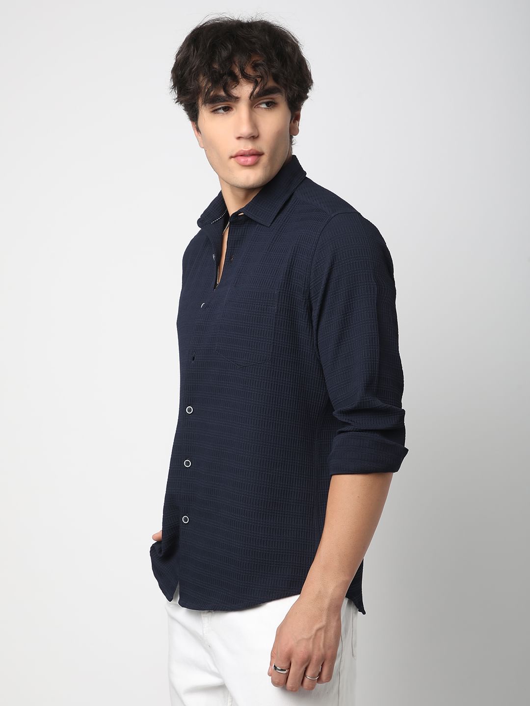 Refined Navy Mini Quad Textured Shirt