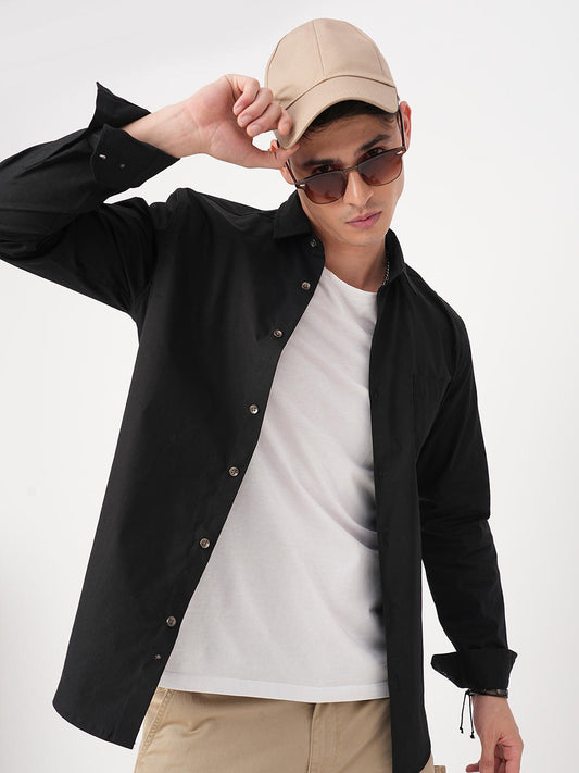 Black Elegant Ribstop Overshirt