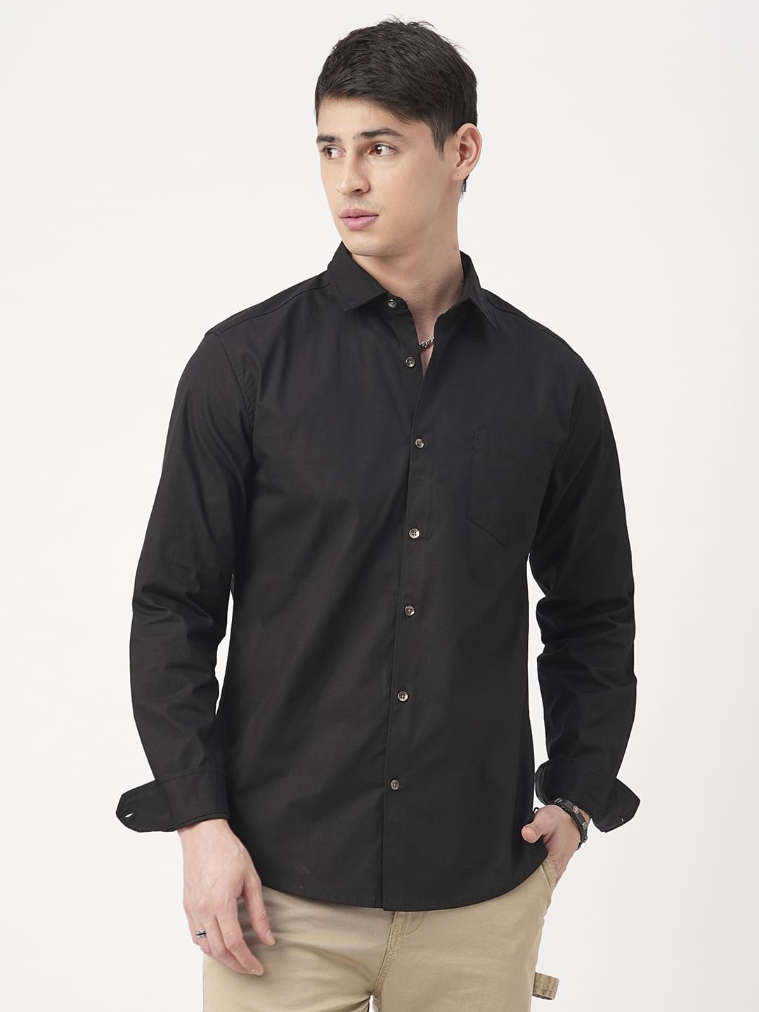 Black Elegant Ribstop Overshirt