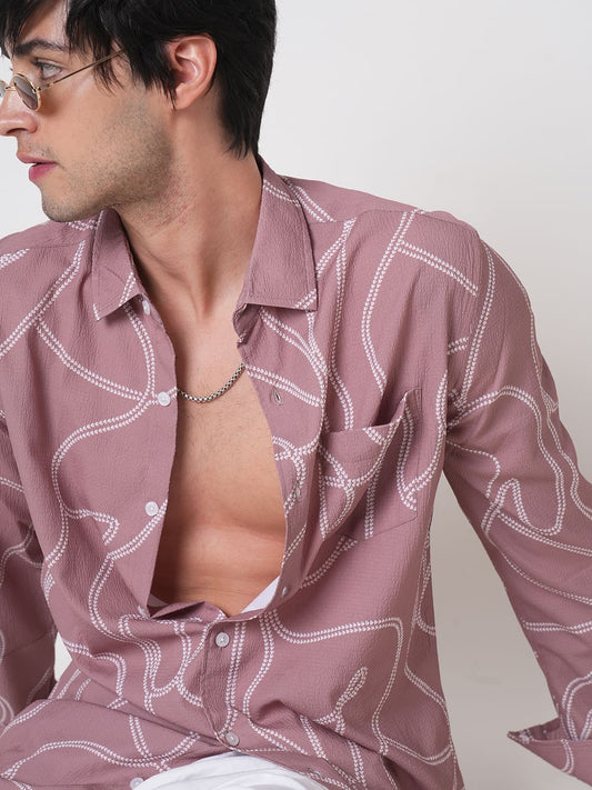Dark Peach Printed Creased Shirt