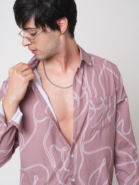 Dark Peach Printed Creased Shirt