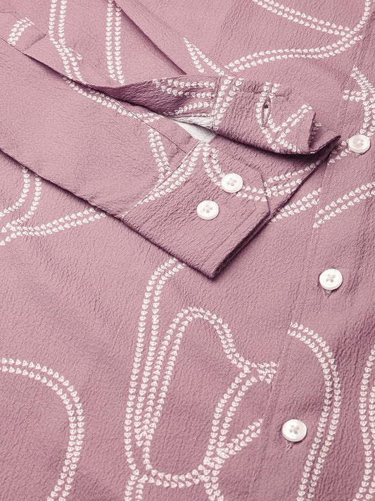 Dark Peach Printed Creased Shirt