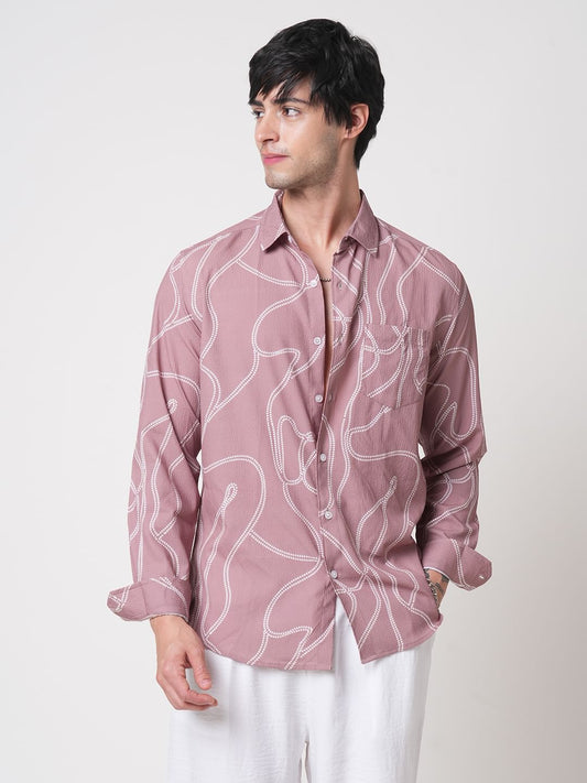 Dark Peach Printed Creased Shirt