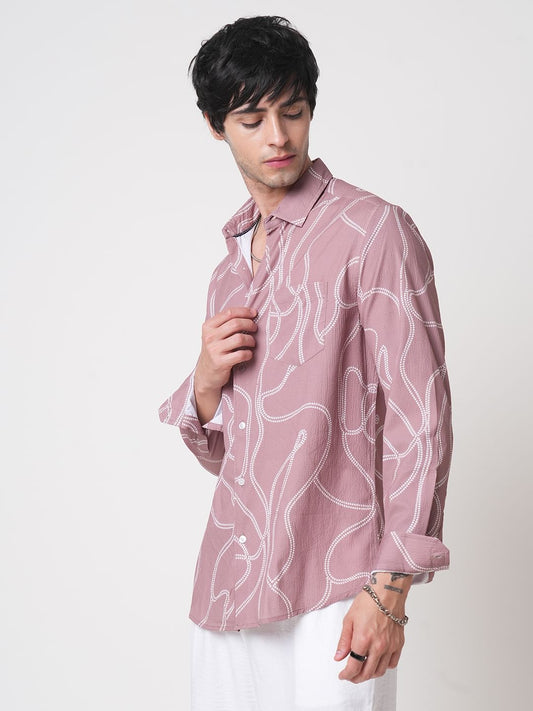Dark Peach Printed Creased Shirt